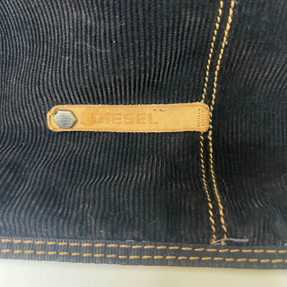 Vintage Diesel Spare Parts Corduroy Crossbody Messenger Bag‎ Black 10 x 14 Flaw